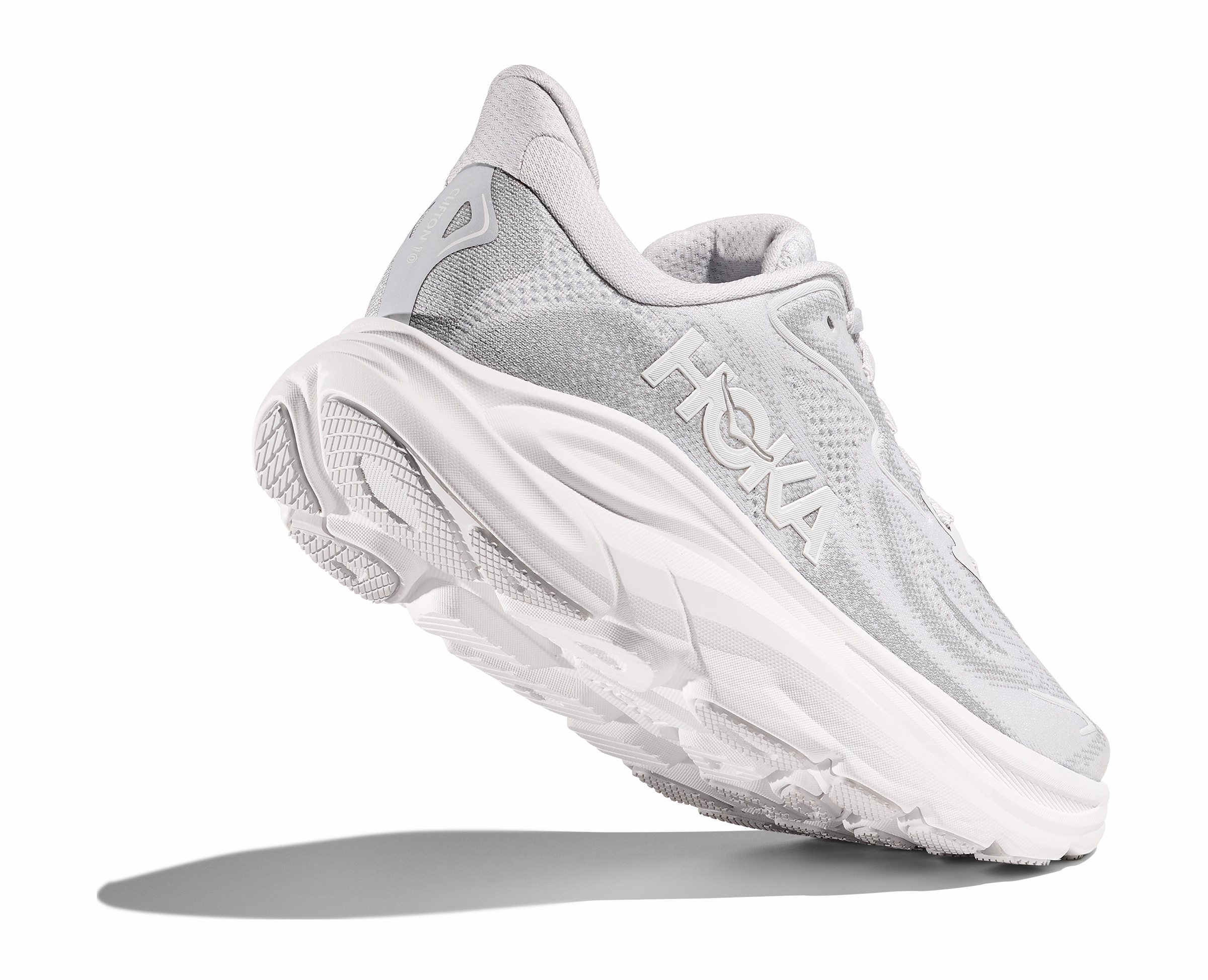 HOKA Women's Clifton 10 - COSMIC GREY / STARDUST Running Shoes On Jeans