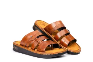 Best Walking Sandals For Travel Hudson: Multi-Band Tan Slides