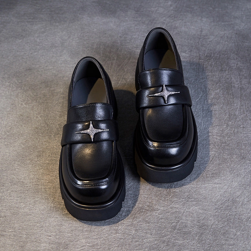 Rubinacci Loafers Women Retro Leather Platform Casual Loafers