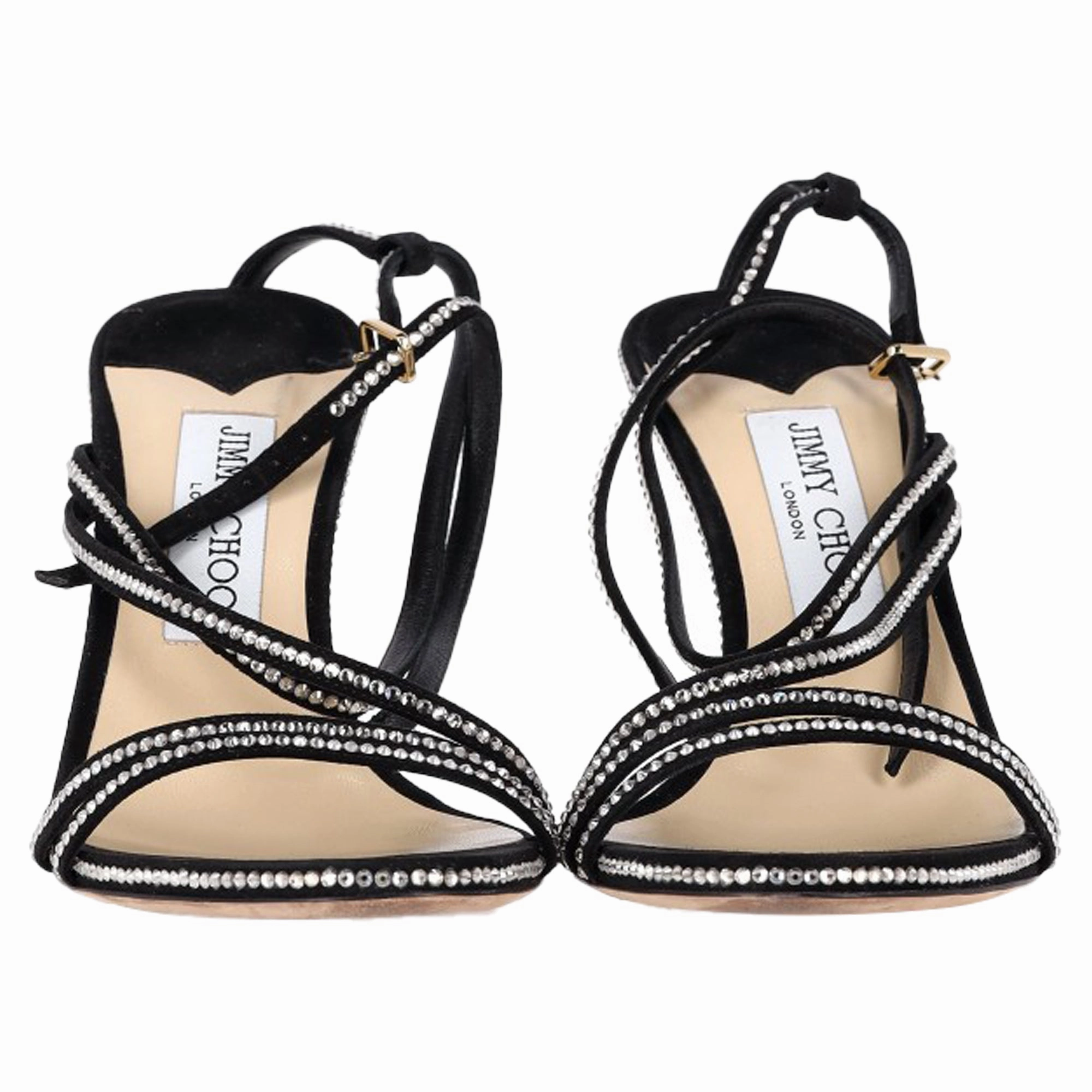 Jimmy Choo Embellished Strappy Sandal Heels in Black Suede