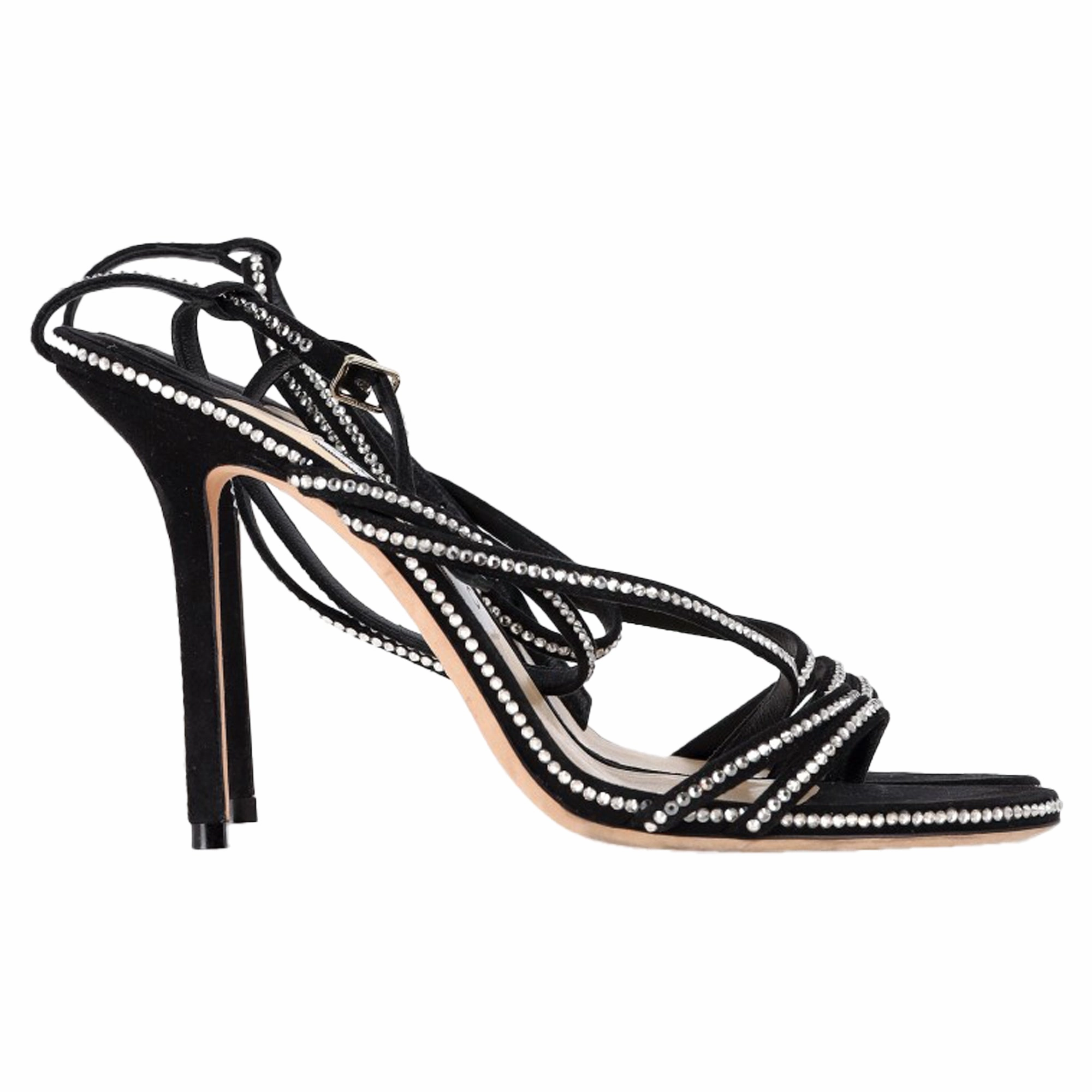 Jimmy Choo Embellished Strappy Sandal Heels in Black Suede 