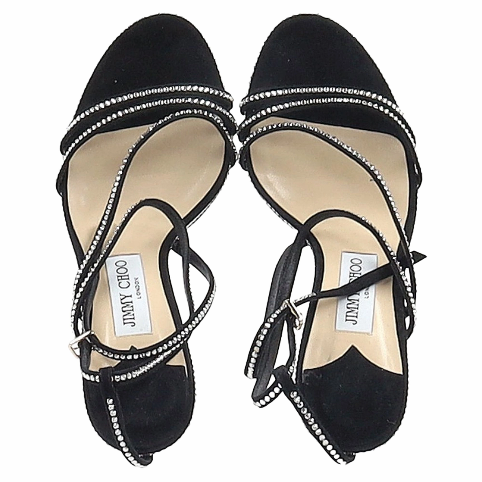 Jimmy Choo Embellished Strappy Sandal Heels in Black Suede