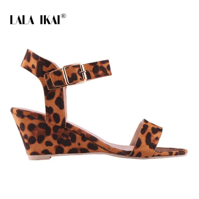 LALA IKAI Platform Sandals Women Sandals Summer Sexy Flock Buckle Strap Party Shoes Wedges High Heels Sandalie 014C3687-4