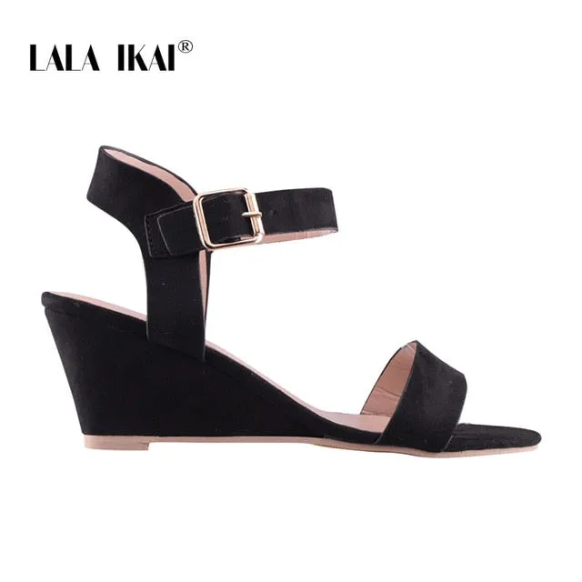 LALA IKAI Platform Sandals Women Sandals Summer Sexy Flock Buckle Strap Party Shoes Wedges High Heels Sandalie 014C3687-4