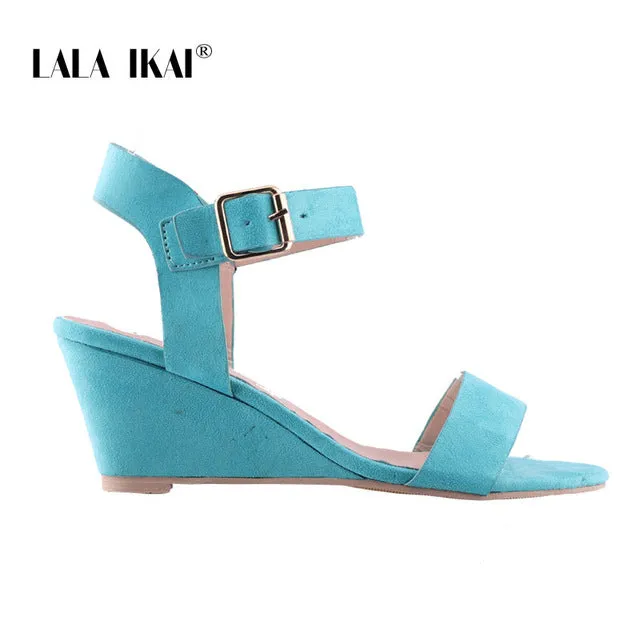 LALA IKAI Platform Sandals Women Sandals Summer Sexy Flock Buckle Strap Party Shoes Wedges High Heels Sandalie 014C3687-4