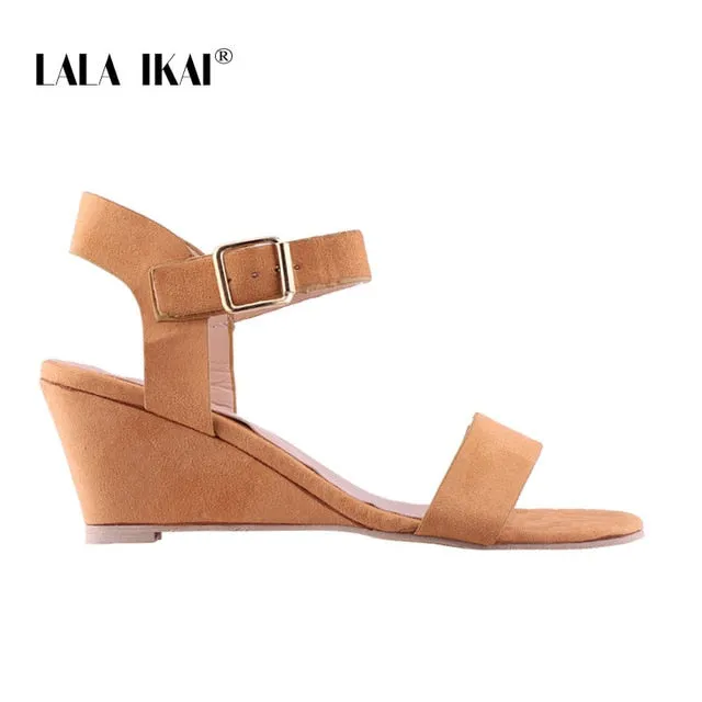 LALA IKAI Platform Sandals Women Sandals Summer Sexy Flock Buckle Strap Party Shoes Wedges High Heels Sandalie 014C3687-4