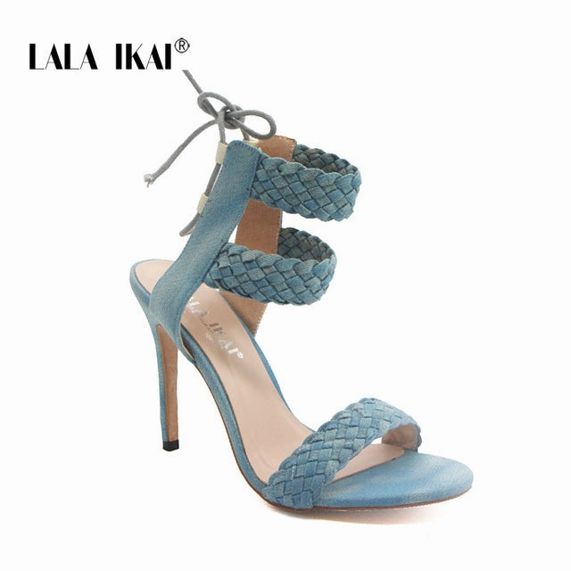 LALA IKAI Women Ankle Strap Sandals Fashion High Heels Sandal Summer Weaving Thin Heels Women Pumps Shoes Ladies 014B0174 -4 Cheapest Sandals Resort
