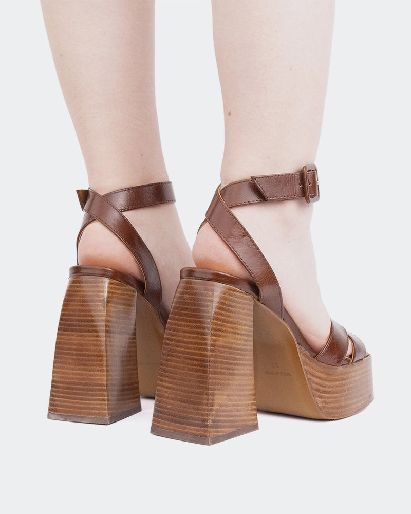 Legacy Chestnut Leather Gladiator High Heel Sandals