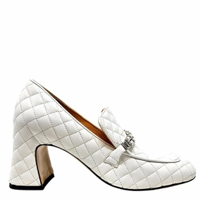 Loafers With Heel White Leather Quilted Loafer