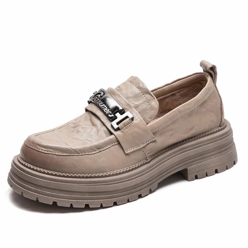 Women Retro Minimalist Leather Thick Soled Casual Loafers Zero Drop Loafers