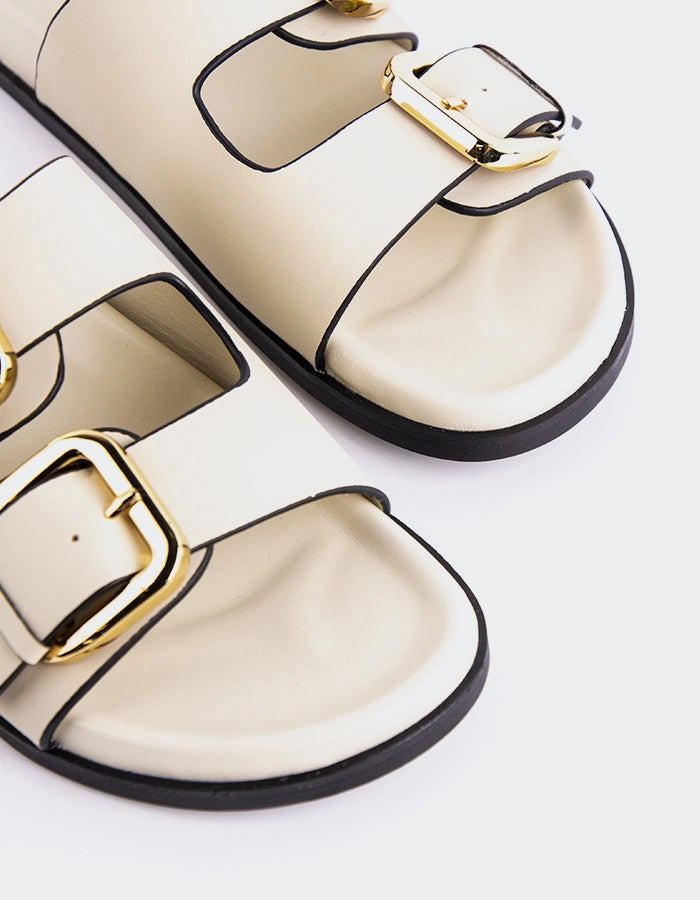 Sindy Off White Leather Slippers Sandals