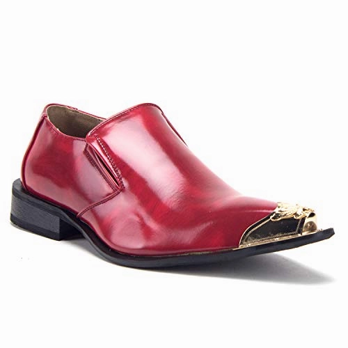 Men's 15811 Leather Lined Metal Tip Pointy Toe Slip On Loafers Dress Shoes High Heel Platform Loafers
