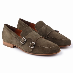 Cherry Loafers Mens green suede monkstrap shoes