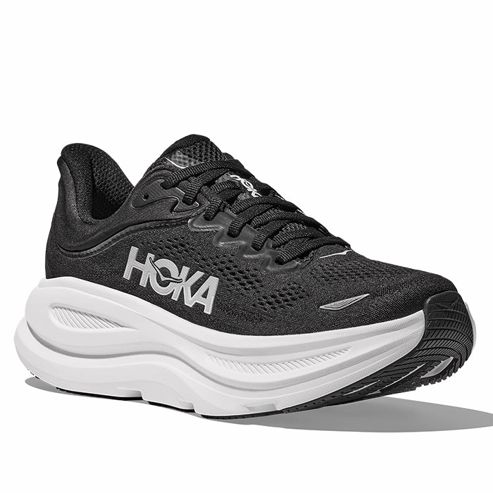 Mens Hoka Bondi 9 Extra Wide in Black/White Slides