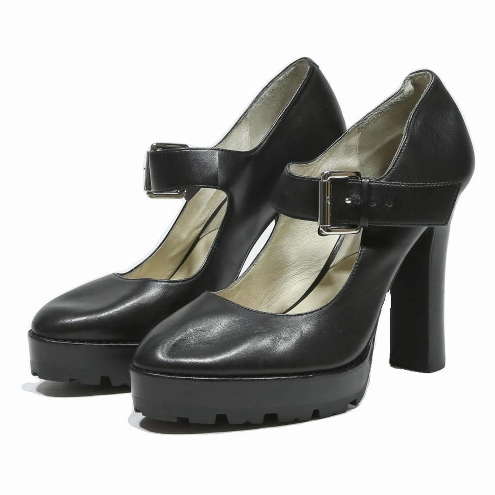 MICHAEL KORS Womens Black Leather Mary Jane Platform Heels UK 6 Stylish Formal