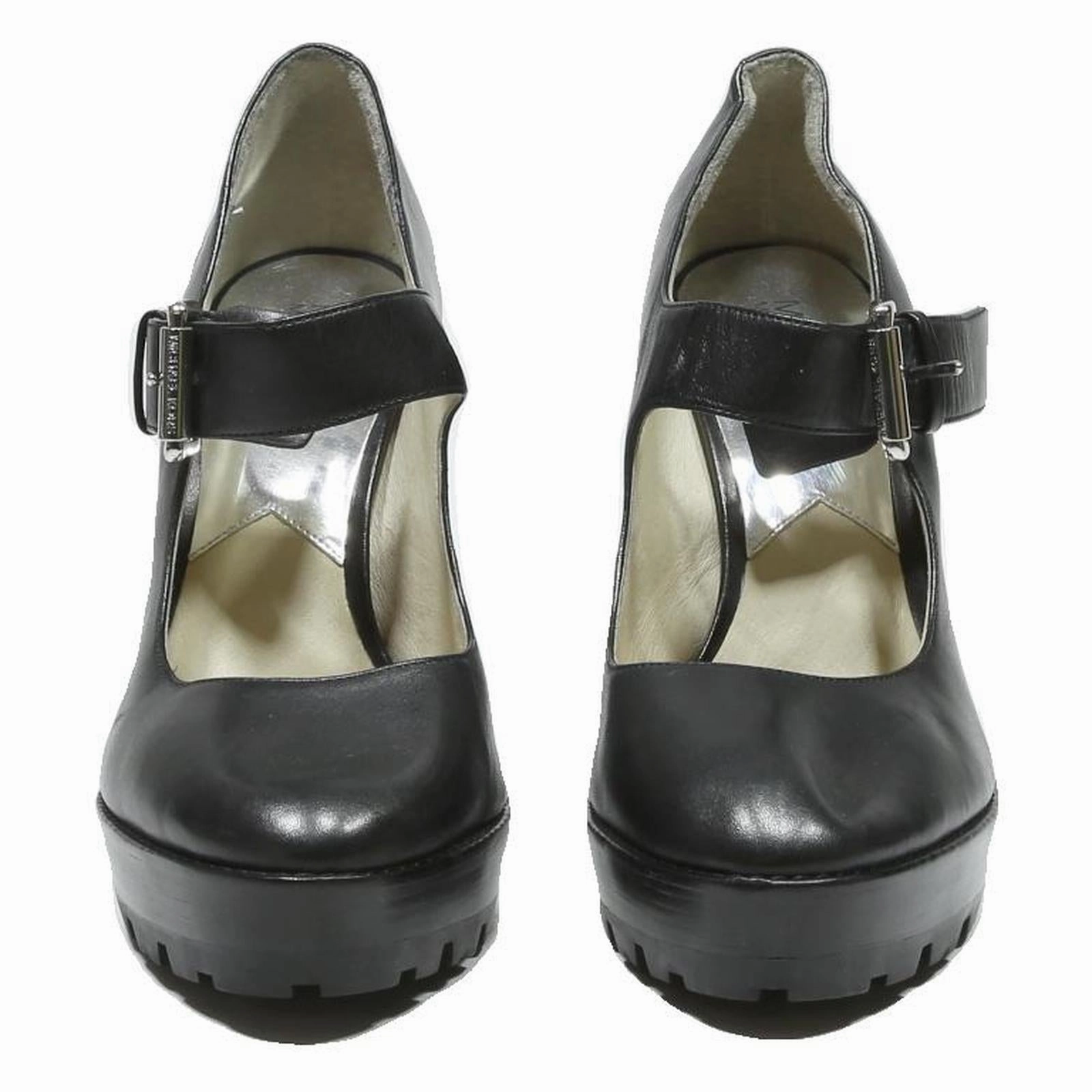 MICHAEL KORS Womens Black Leather Mary Jane Platform Heels UK 6 Stylish Formal