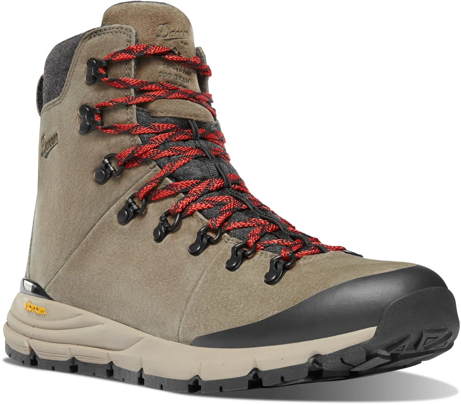 Danner Mens Arctic 600 Side-Zip 7in 200G Brown/Red Suede Hiking Boots Hiking Shoes For Heel Pain