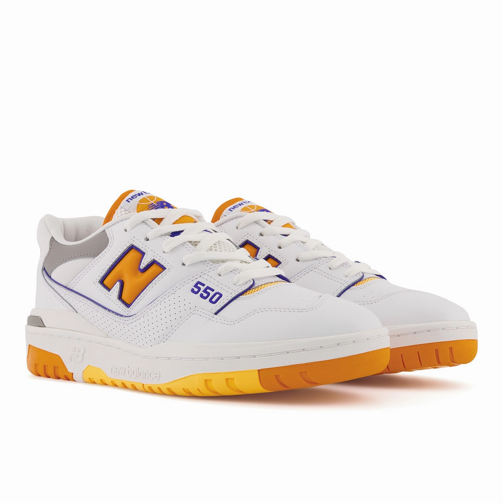 New Balance Cleats Softball New Balance Men's 550 Lakers Shoes - White / Vibrant Orange / Purple