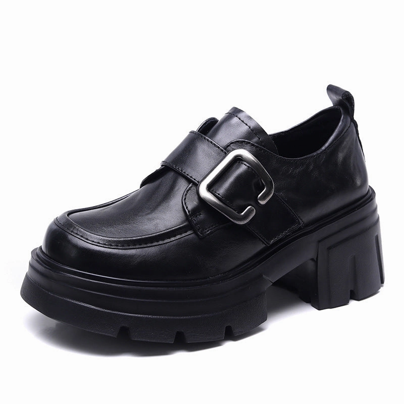 Women Vintage Plain Leather Buckle Chunky Heel Loafers Vagabond Kenova Loafers
