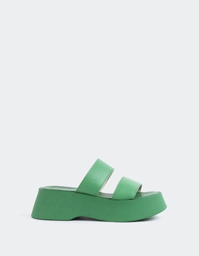 Heeled Sandals Low Happy Green Leather