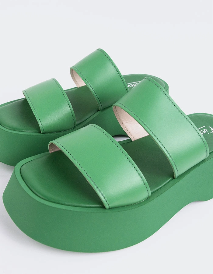Happy Green Leather Heeled Sandals