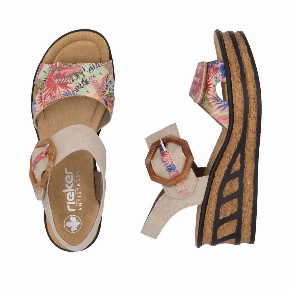 RIEKER -  68176 in multi beige Traditional Japanese Sandals