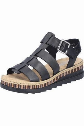 Rieker Ladies Sandals V7904-00 in Black Sandals Check In