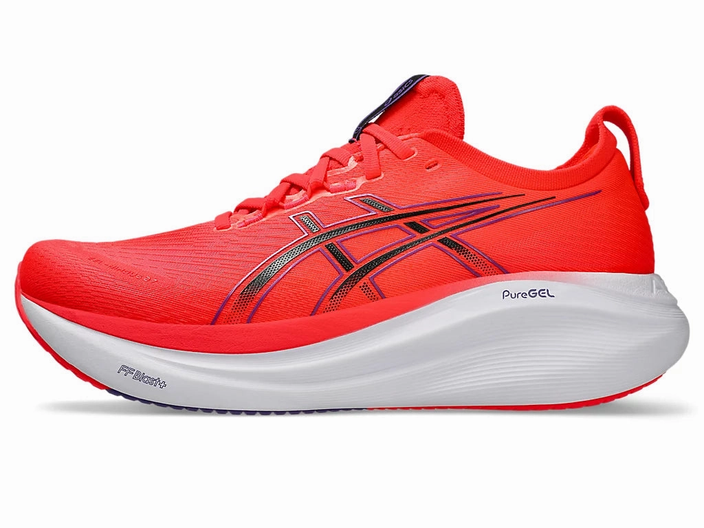 Asics Gel Noosa Running Shoes Men's ASICS Gel-Nimbus 27 - Flash Red/Black
