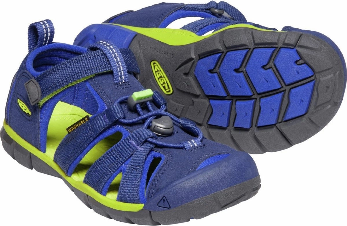 Faux Leather Shoes Keen Boy's (Preschool) Seacamp II CNX Blue Depths/Chartreuse
