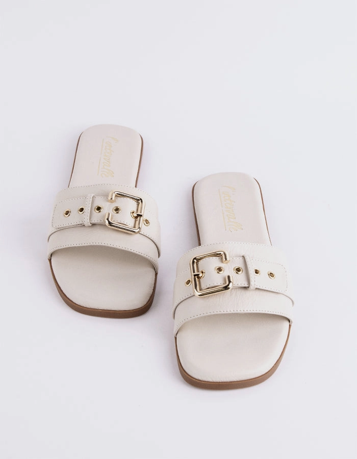 Sherra Off White Leather Sandals Thin Strap