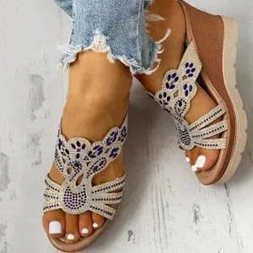Slip on Rhinestone Wedge Sandals Sandals Jamacia