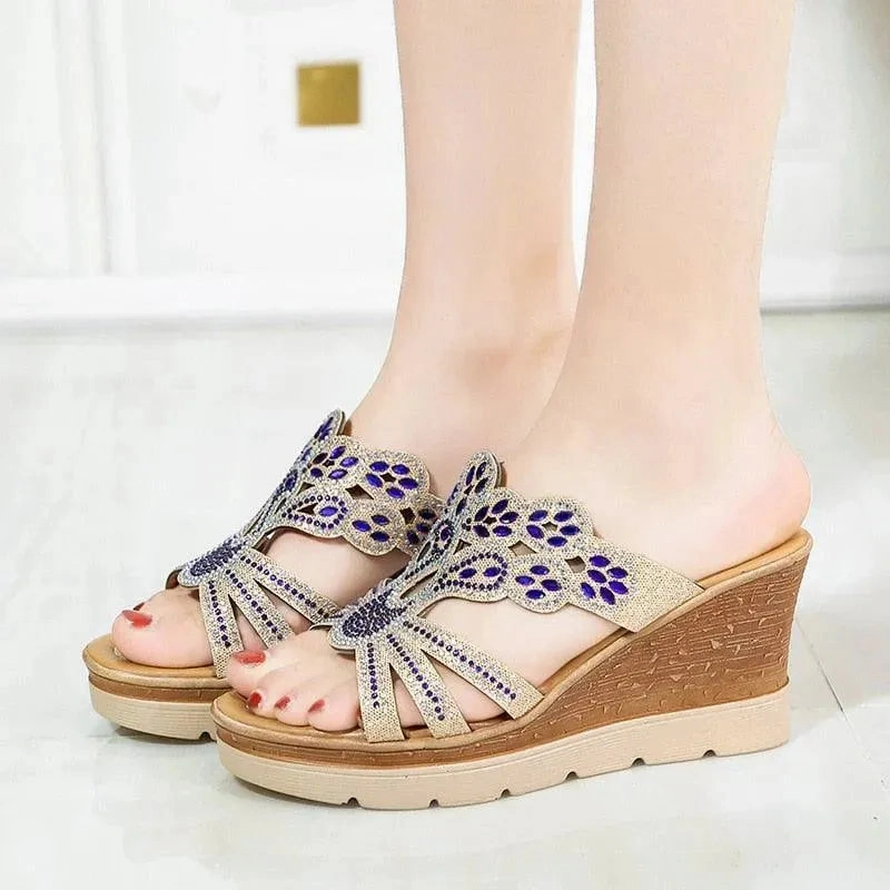 Sandals Vs Slides Slip on Rhinestone Wedge Sandals