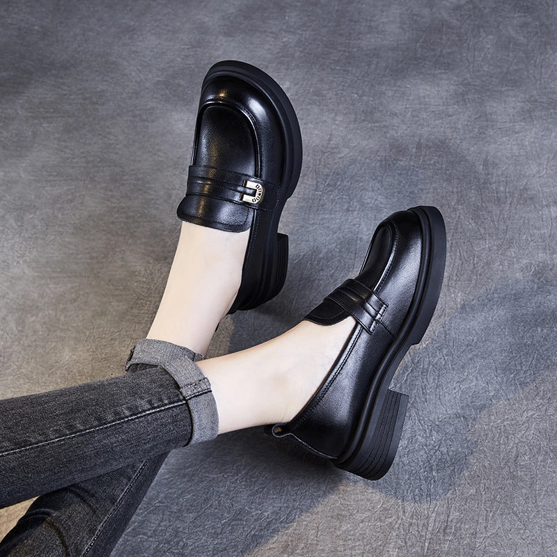 Pascucci Loafers Women Retro Leather Low Block Classic Loafers