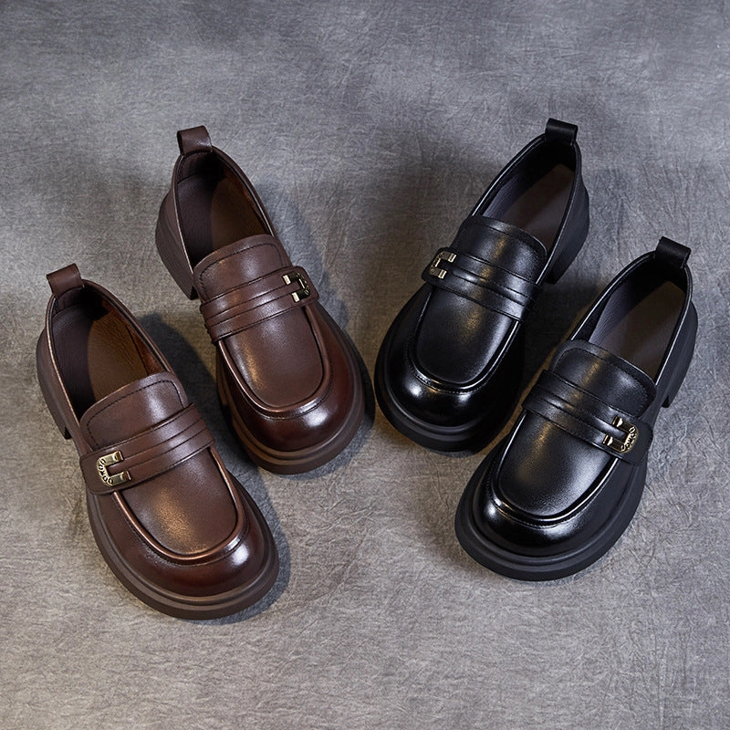 Loafers And Trousers Women Retro Leather Low Block Classic Loafers