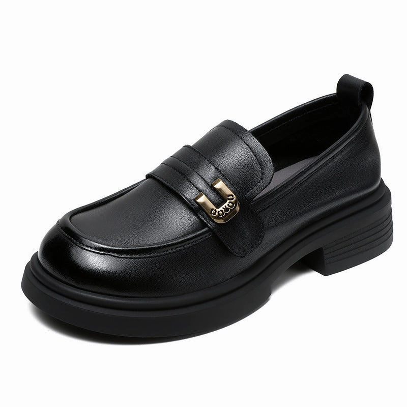 Women Retro Leather Low Block Classic Loafers Split Toe Loafers