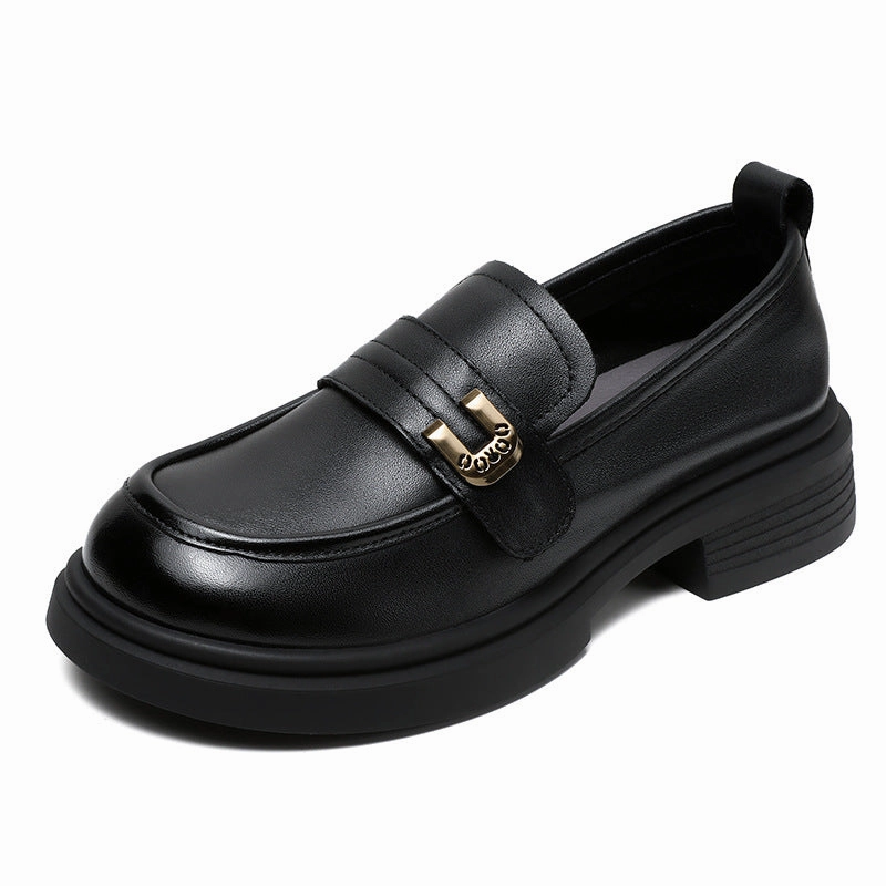 Women Retro Leather Low Block Classic Loafers Suit Loafers