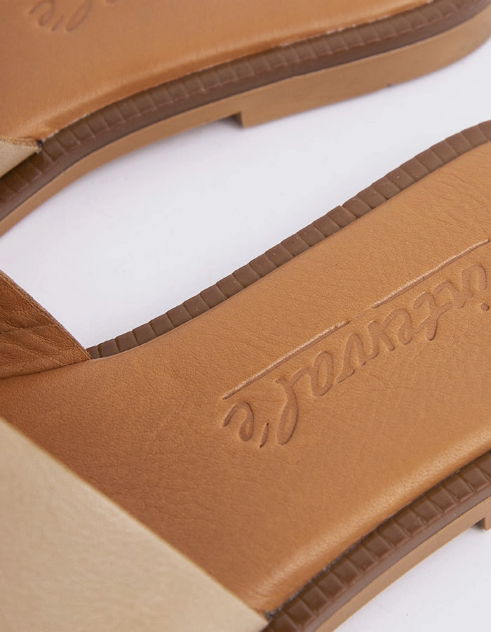 Valmy Camel Leather Wedge Sandals Low Heel