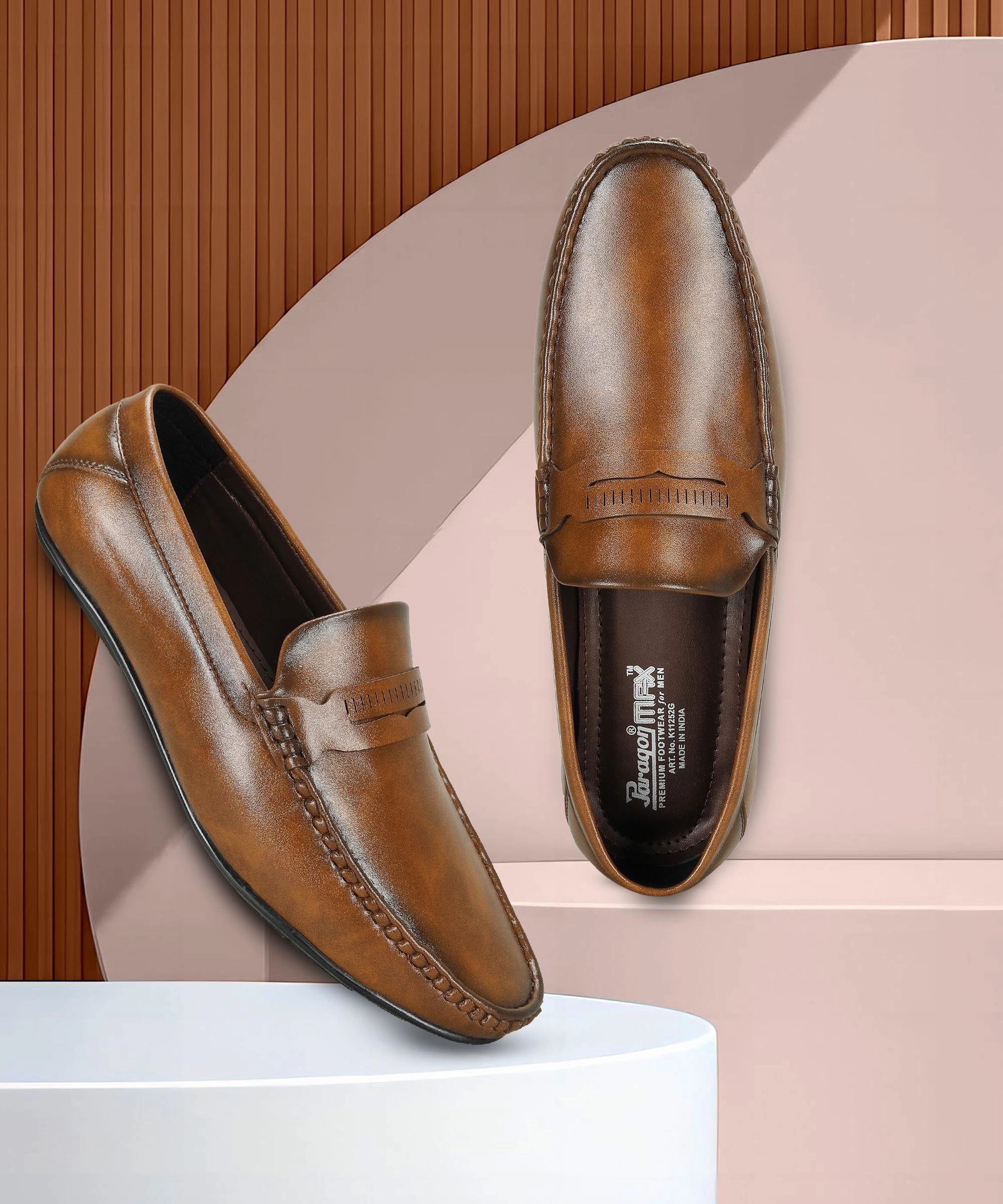 Paragon Men's Tan Formal Loafer Shoes | Cushioned Sole & Sturdy Construction Casual Slip Loafers