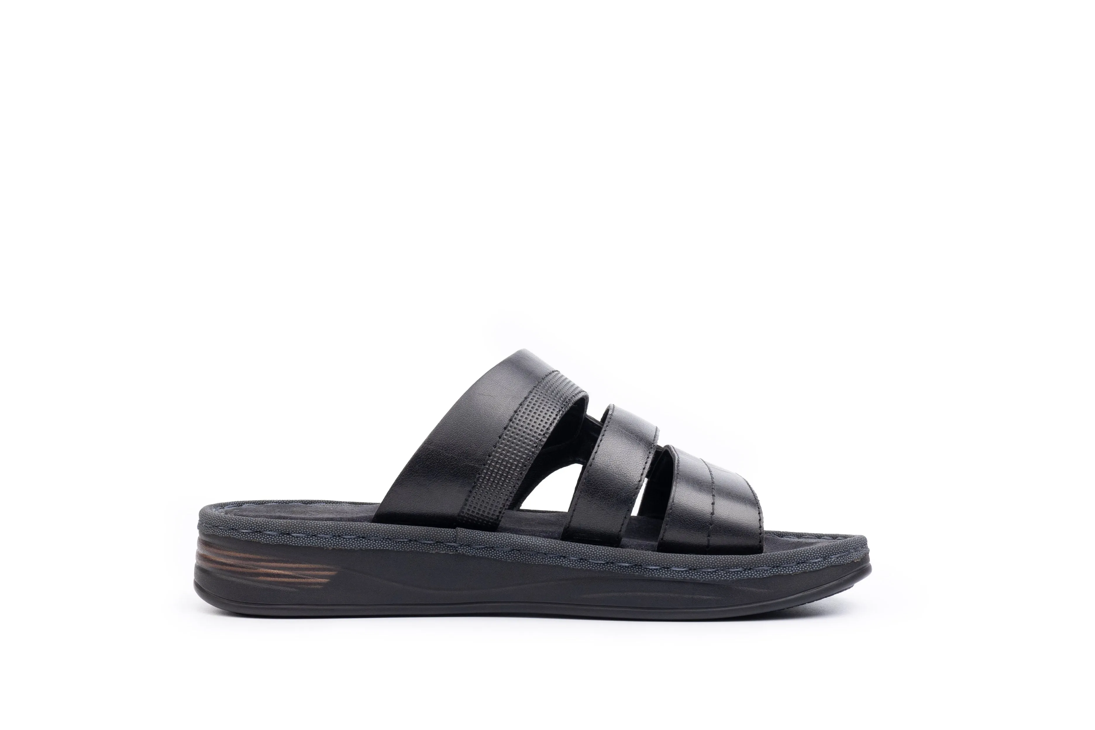 Hudson: Multi-Band Black Slides Burlington Sandals