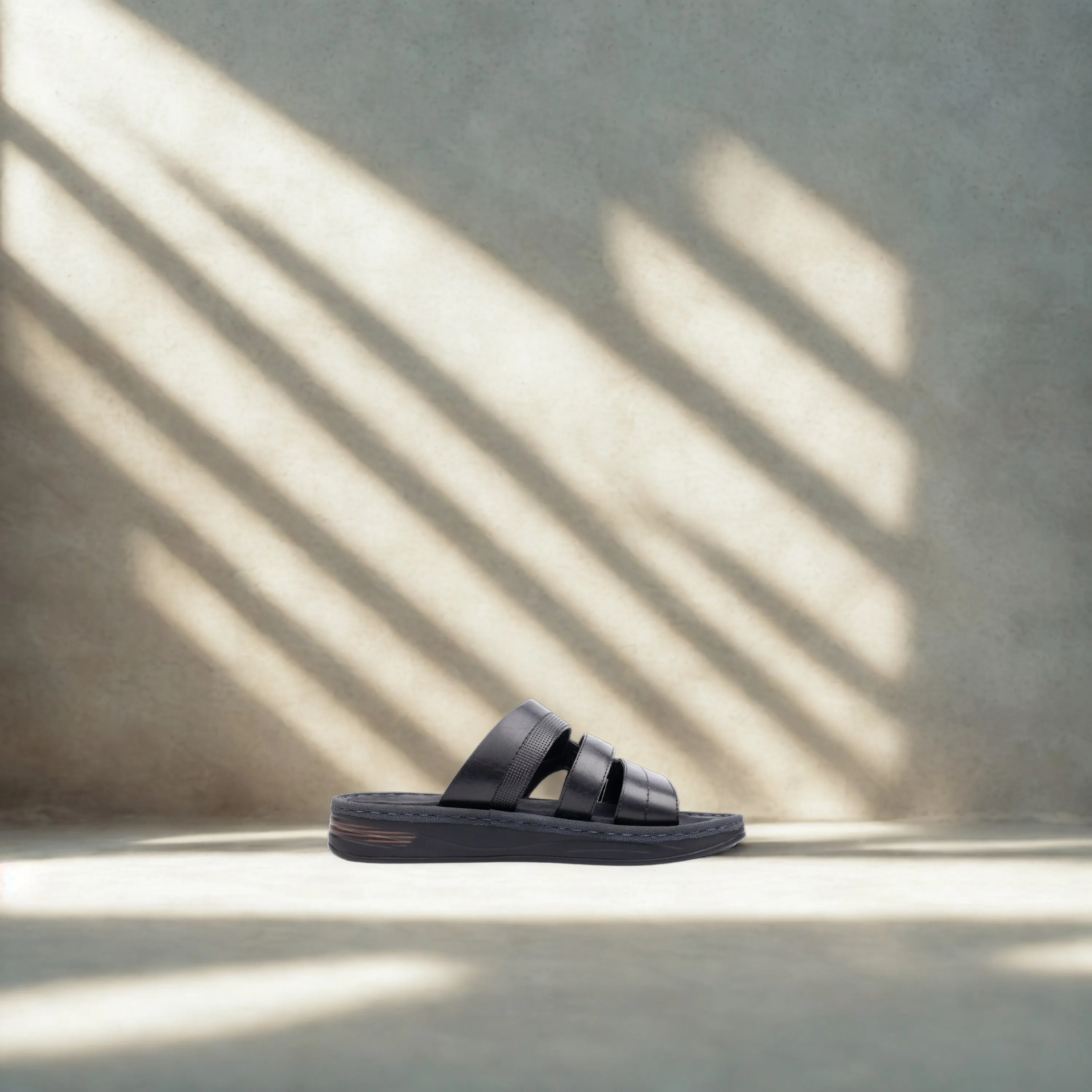 Hudson: Multi-Band Black Slides Soft Sandals