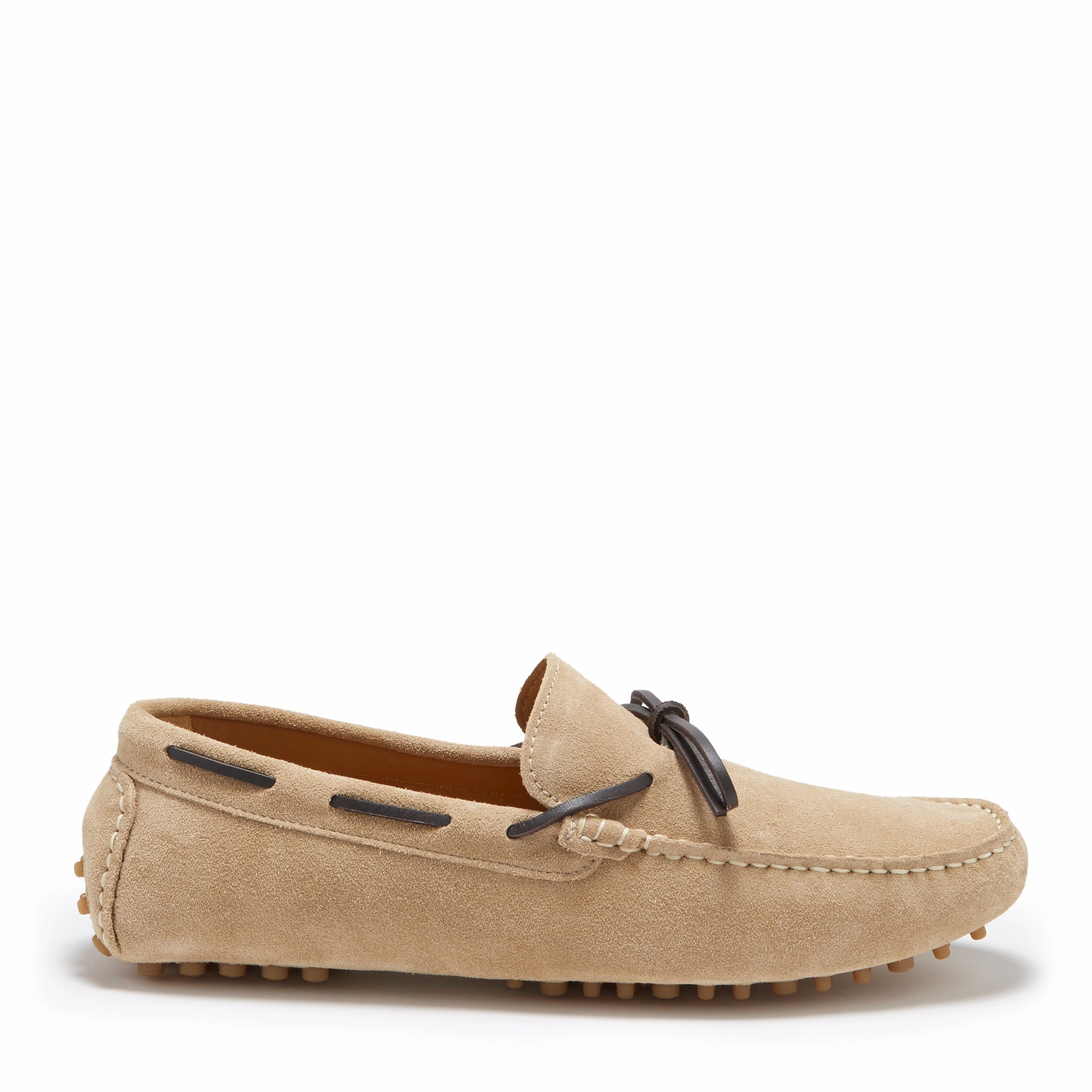 Laced Driving Loafers, taupe suede English Loafers