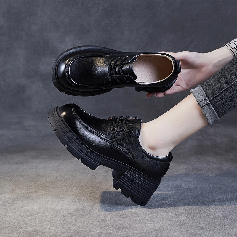 Fall Outfits With Loafers Women Casual Leather Platform Lace-up Loafers