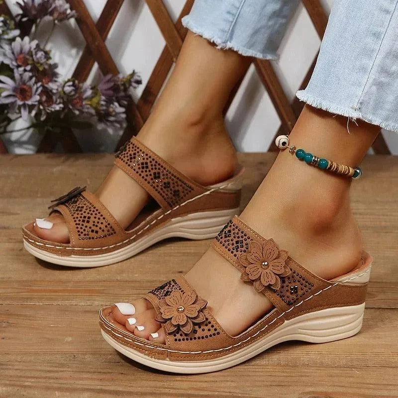 Gentle Souls Sandals Flower Wedge Sandals