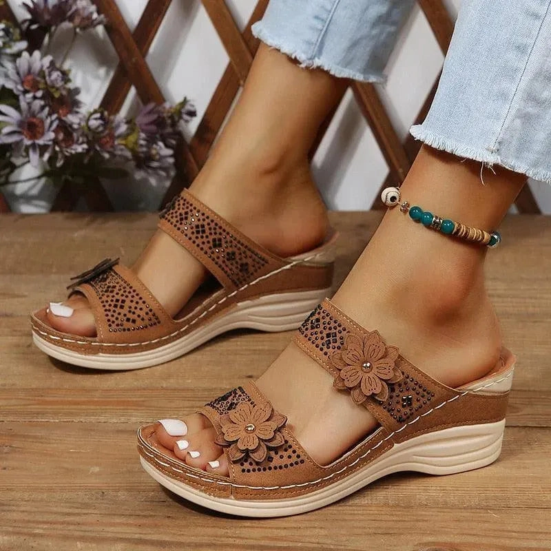 Woody Sandals Flower Wedge Sandals