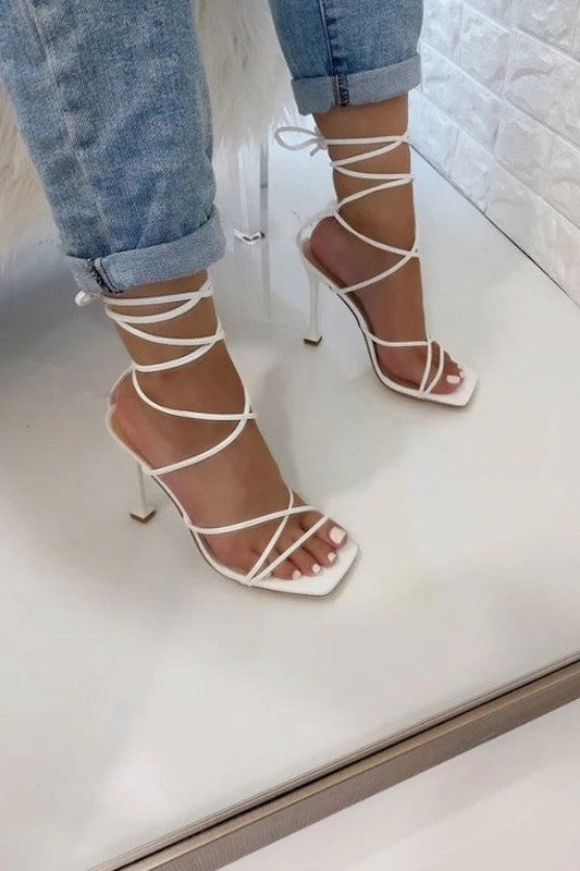 Strappy Lace Up Square Toed Heel