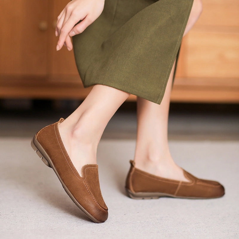 Praying Loafers Women Retro Minimalist Leather Flat Casual Loafers