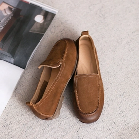 Wool Loafers Women Retro Minimalist Leather Flat Casual Loafers