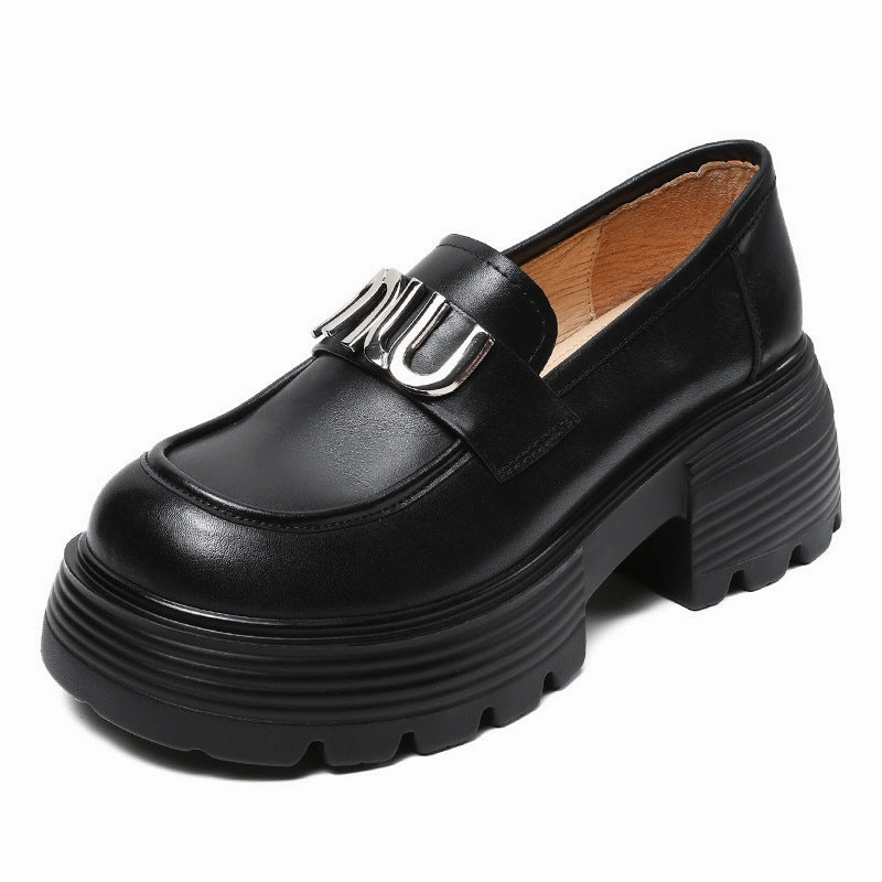 Moonstar Loafers Women Minimalist Leather Chunky Platform Loafers
