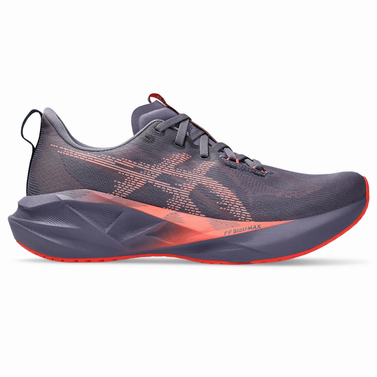 Zero Drop Running Shoes Asics MEN'S NOVABLAST 5 - D - 500 GREYISH PURPLE/CORAL REEF - size 9.0