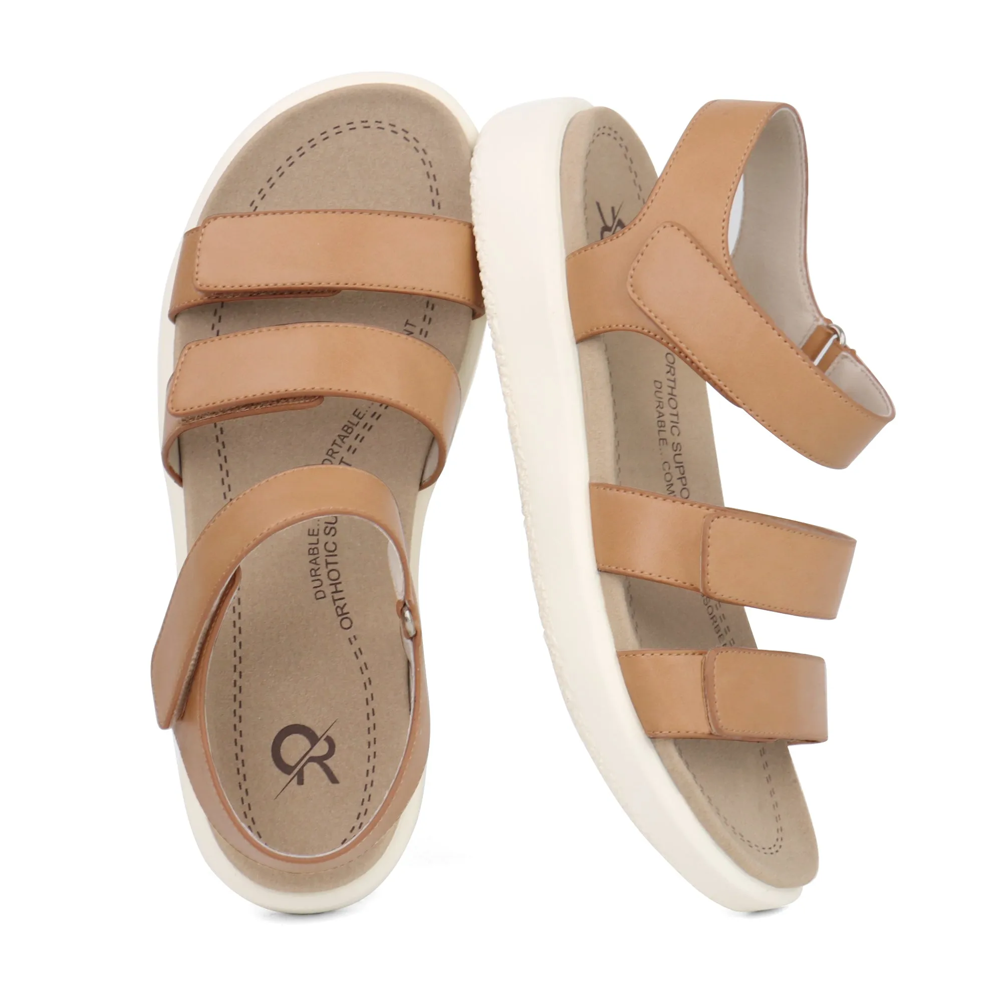 Tan Arch Support Sandals-Kitty Sandals With Flower